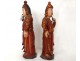 Rare pair polychrome wood sculptures Chinese dignitaries greeting nineteenth boxes