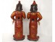 Rare pair polychrome wood sculptures Chinese dignitaries greeting nineteenth boxes