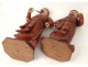 Rare pair polychrome wood sculptures Chinese dignitaries greeting nineteenth boxes