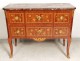 Wood marquetry commode Transition pink flowers bronze marble XIXth century