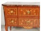 Wood marquetry commode Transition pink flowers bronze marble XIXth century