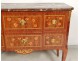 Wood marquetry commode Transition pink flowers bronze marble XIXth century