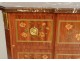 Wood marquetry commode Transition pink flowers bronze marble XIXth century