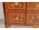 Wood marquetry commode Transition pink flowers bronze marble XIXth century