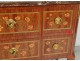 Wood marquetry commode Transition pink flowers bronze marble XIXth century