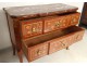 Wood marquetry commode Transition pink flowers bronze marble XIXth century