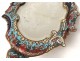 Hand-sided mirror bronze cloisonné enamel flower rock Napoleon III nineteenth