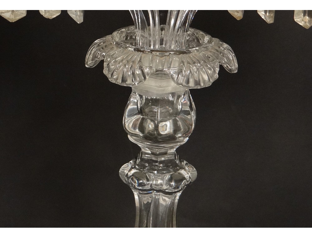 Pair candlesticks candelabra 2 lights crystal Baccarat chandelier