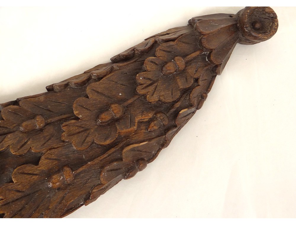 Pair woodwork carved oak leaf garlands flowers tassel XVIIIè