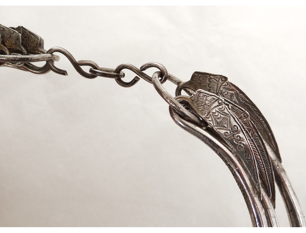 Collier Ancien Ethnique Miao - Triple Anneaux, Argenté, Longueur 44 Cm