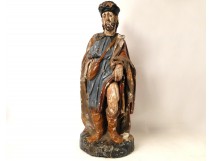 Statue sculpture in polychrome wood, Pilgrim St. Roch, 17th