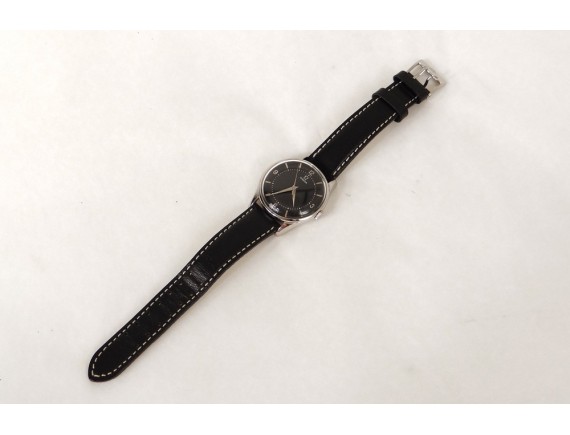 Steel wrist watch black leather strap Swiss Omega Swiss watch XX
