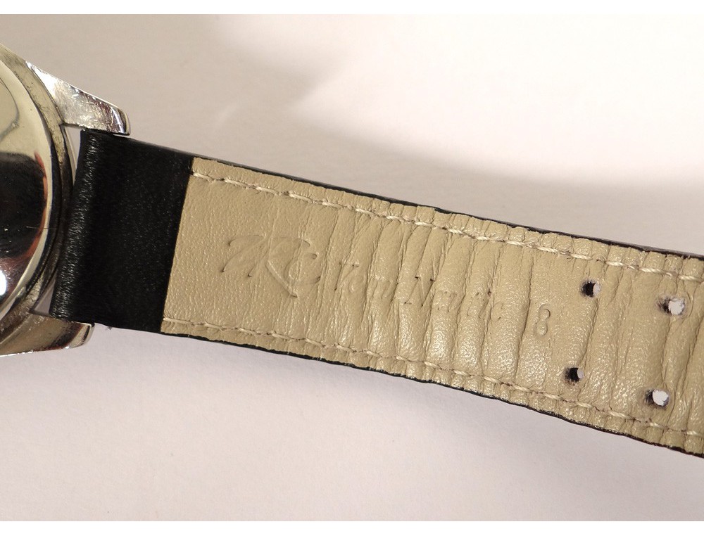 Steel wrist watch black leather strap Swiss Omega Swiss watch XX