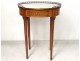 Small table Louis XVI oval pedestal table inlaid marble frieze Greek XIXth