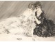 Etching Louis Icart young women with playing cards elegant twentieth century