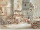 Watercolor painting Charles Huard characters twentieth century Normandy town