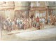 Watercolor painting Charles Huard characters twentieth century Normandy town