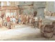 Watercolor painting Charles Huard characters twentieth century Normandy town