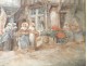 Watercolor painting Charles Huard Granville Normandy characters butcher XXè