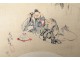 Print Japanese rice paper kimono laughing Hokusai nineteenth century characters