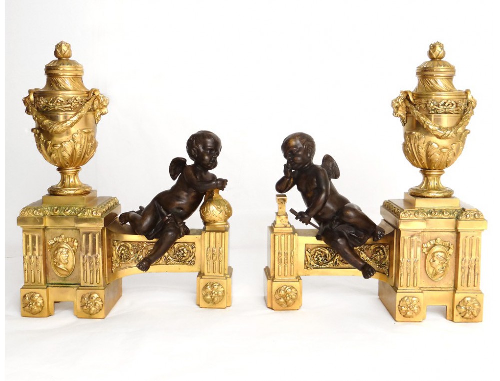 Paire D'angelots Putti En Bois Sculpté Et Doré Italie