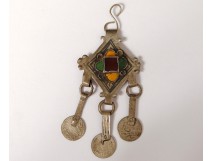 Cabochon pendant necklace silver enamels Maghreb Morocco Tiznit twentieth century