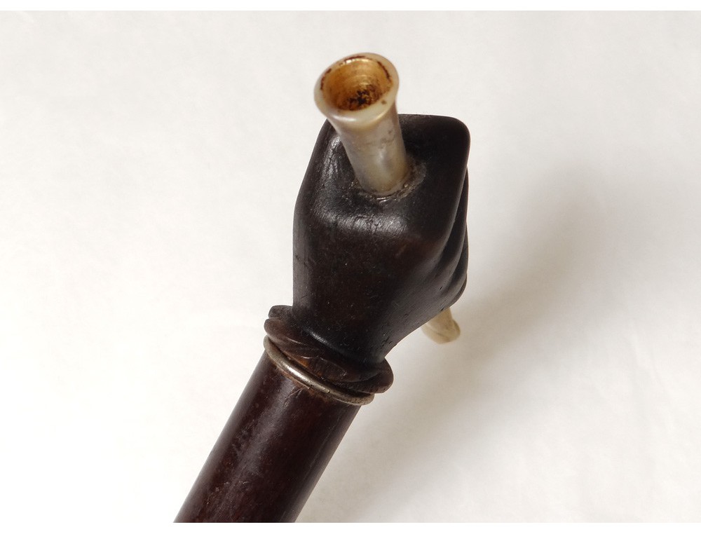 Old system cane cigarette holder hand carved antique duck XIX