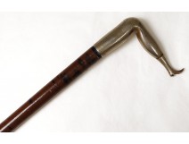 Silver metal cane dandy leg woman french antique wooden cane XIX
