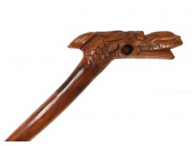 Thorny old wood cane carved antique duck head nineteenth century dragon