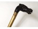 Grainetier system cane carved golden brass pommel horse head XX