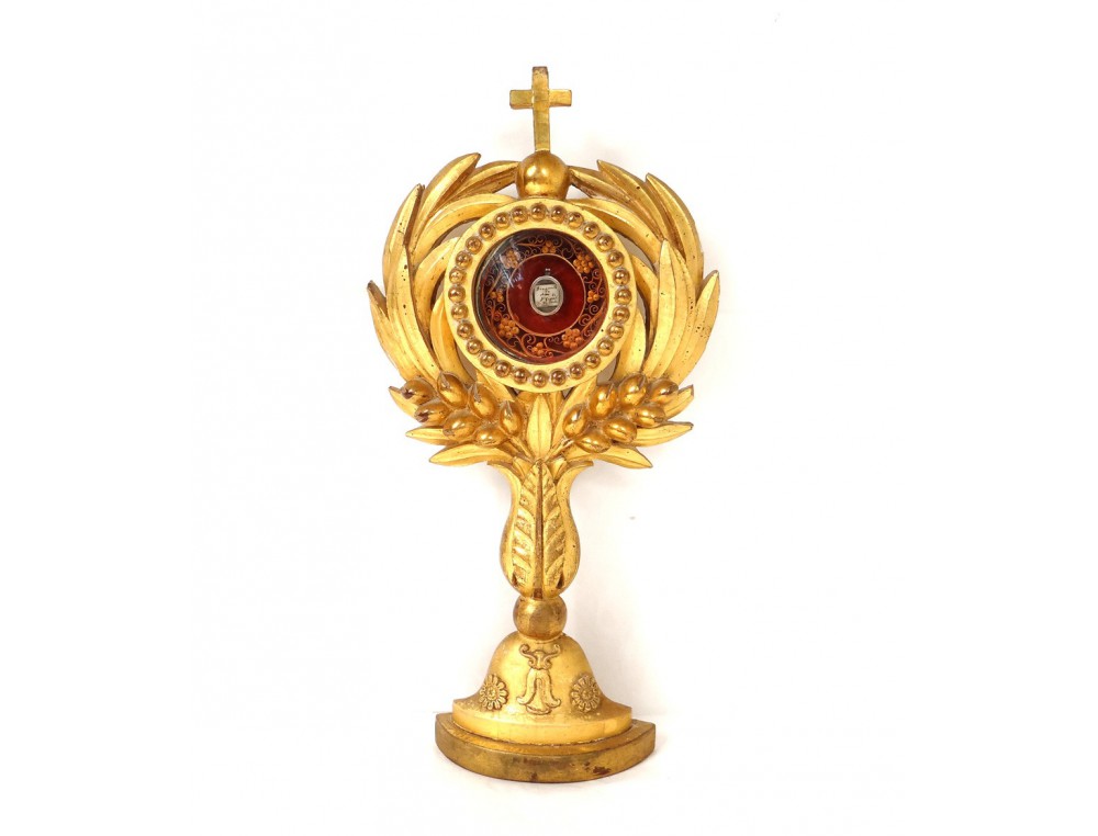 Reliquary Monstrance Paperolle Golden Oak Wood Saint Vincent Xix