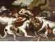 Pair HST scenes wolf hunting boar dogs French School Eighteenth