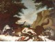 Pair HST scenes wolf hunting boar dogs French School Eighteenth