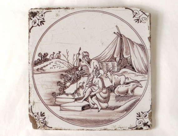 Carreau Faience Manganese XVIII ème Siècle Scène Biblique 18 ème Personnage
