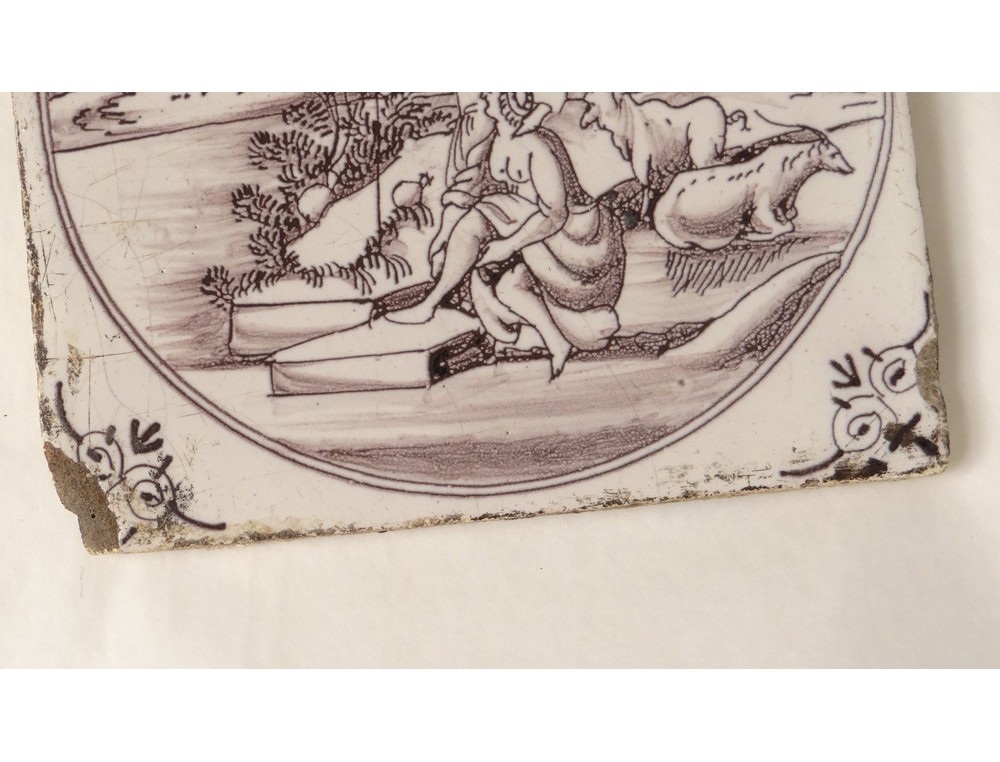Carreau Faience Manganese XVIII ème Siècle Scène Biblique 18 ème
