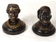 Pair black bronze inkwells characters heads marble inkwell negroes XIX