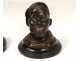 Pair black bronze inkwells characters heads marble inkwell negroes XIX