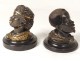 Pair black bronze inkwells characters heads marble inkwell negroes XIX