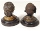 Pair black bronze inkwells characters heads marble inkwell negroes XIX