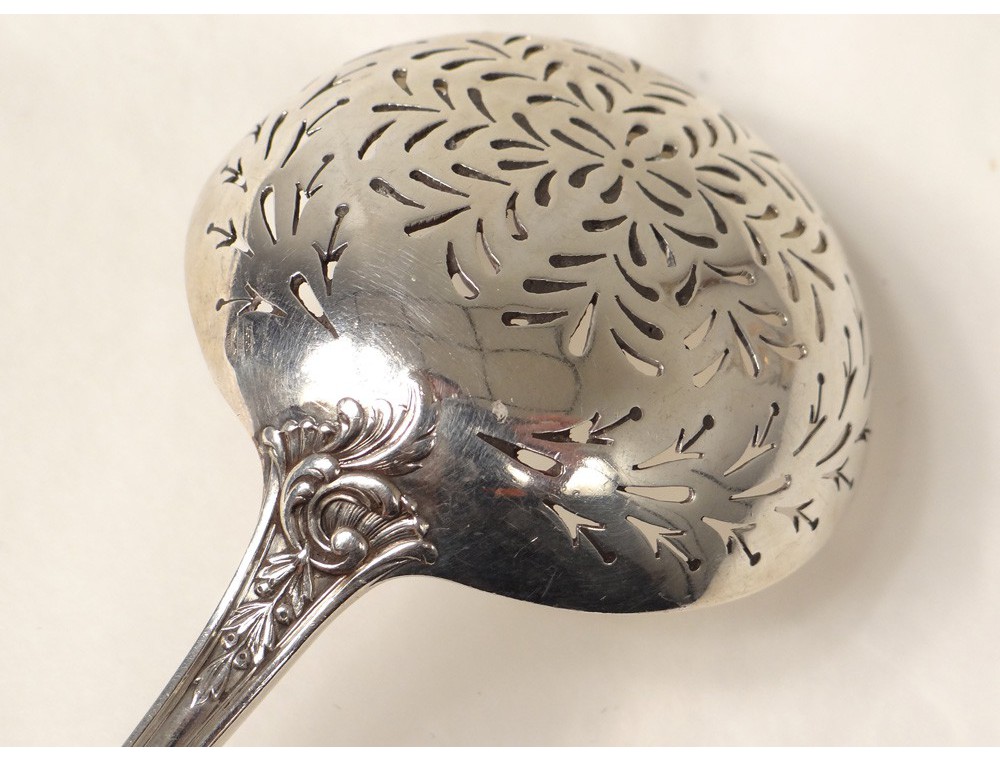 Cuillère à Saupoudrer En Argent Massif (sterling), Minerve, Orfèvre JB, Manche Guilloché, 20cm