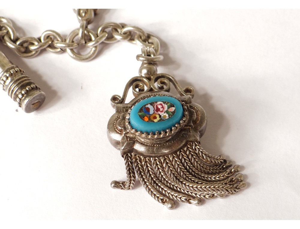 Chaîne Argent Massif 19ème Siècle Avec Clavet - Belle Pièce Vintage, Montre Ou Châtelaine, Bon état, Origine France