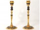 Pair candlesticks bronze bust ancient woman NapIII nineteenth column Barbedienne