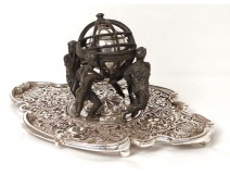 Inkwell bronze armillary sphere continents characters Lerolle nineteenth Brothers