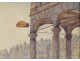 Watercolor view of Arras Grand Place Heroes arcades signed twentieth century Paris