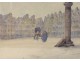 Watercolor view of Arras Grand Place Heroes arcades signed twentieth century Paris