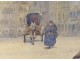 Watercolor view of Arras Grand Place Heroes arcades signed twentieth century Paris
