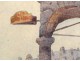 Watercolor view of Arras Grand Place Heroes arcades signed twentieth century Paris