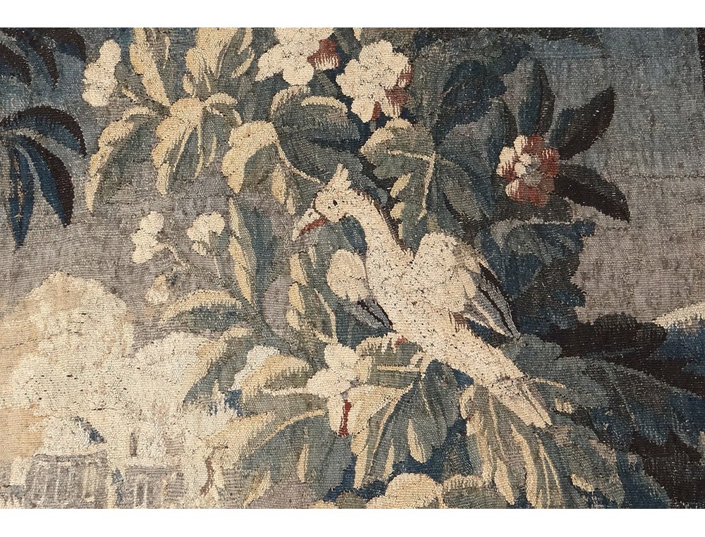 Tapisserie française d'Aubusson Verdure vert avec oiseaux et