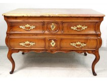 Louis XV commode pan Provencal cherry carved marble eighteenth century