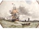 earthenware plate Creil Montereau L &amp; Cie harbor sailboat boat Rochelle nineteenth